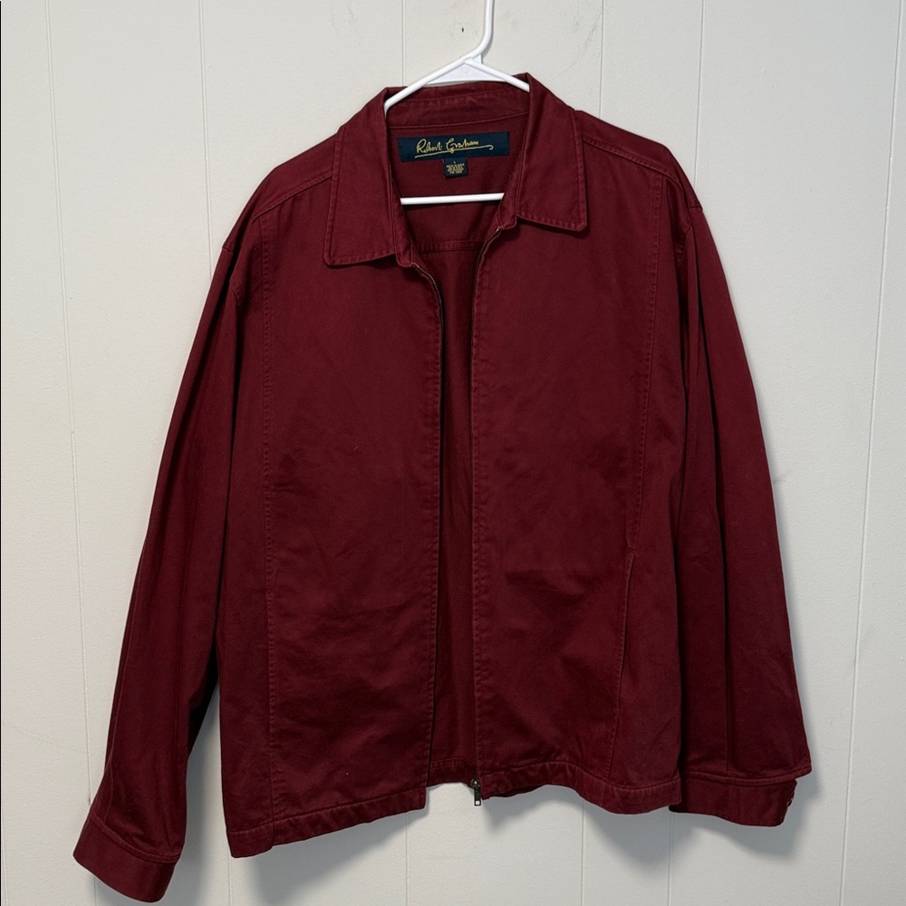 Robert Graham Red Burgundy Canvas Zippered Jacket Coat Men's Large